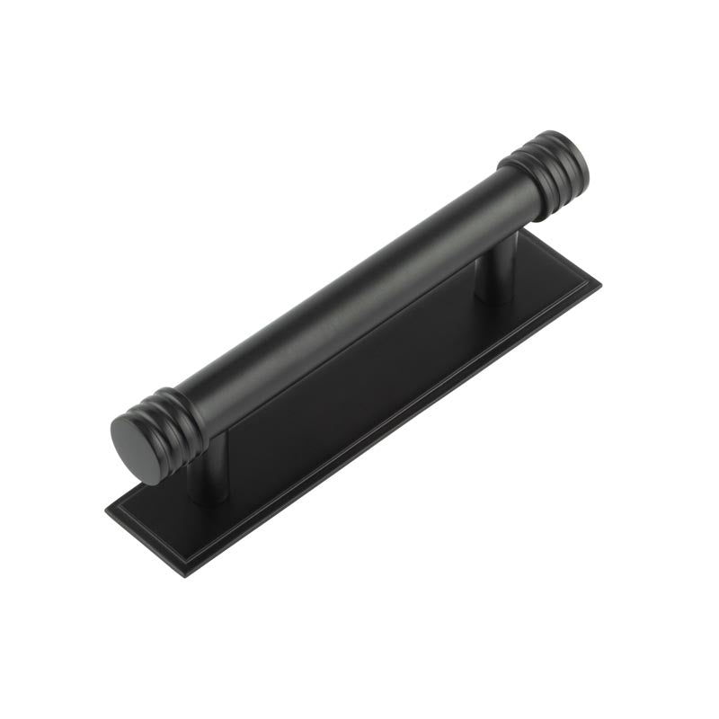 Hoxton Sturt Cabinet Handles 96mm Ctrs Stepped Backplate   - Matt Black - HOX-450MB-6050MB - Choice Handles