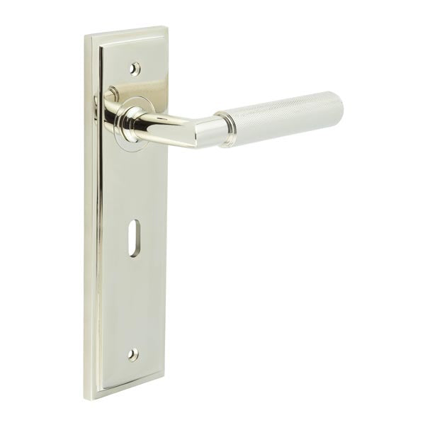 Burlington - Piccadilly Door Handle On Lock Backplate - Polished Nickel - BUR40KIT165 - Choice Handles