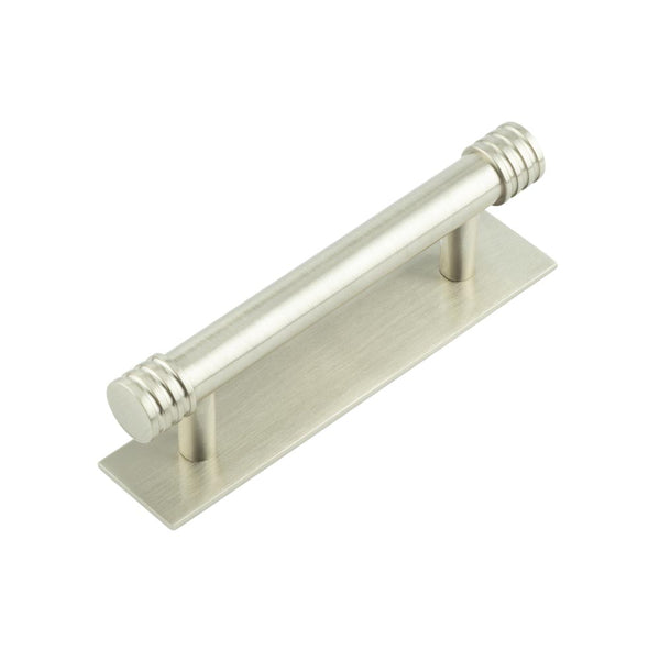 Hoxton Sturt Cabinet Handles 96mm Ctrs Plain Backplate   - Satin Nickel - HOX-450SN-5050SN - Choice Handles