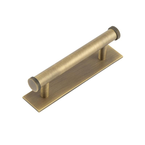 Hoxton Thaxted Cabinet Handles 96mm Ctrs Plain Backplate   - Antique Brass - HOX-250AB-5050AB - Choice Handles