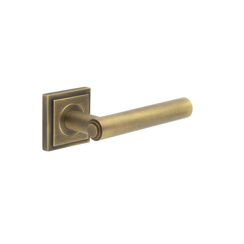 Burlington - Richmond Door Handles On Square Stepped  - Antique Brass - BUR45KIT7 - Choice Handles