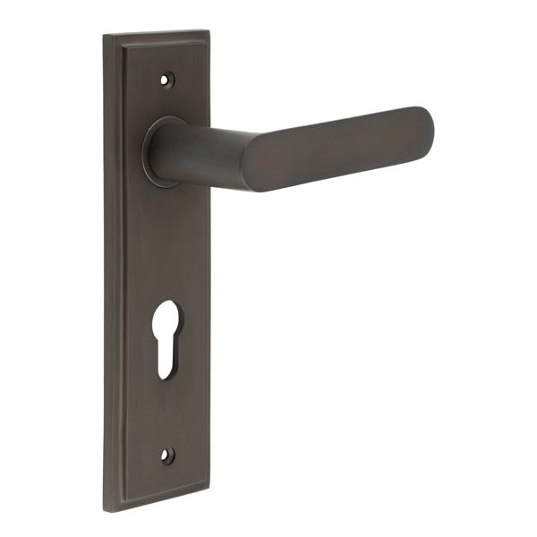 Burlington - Kensington Door Handle On Din Euro Backplate - Dark Bronze - BUR25KIT90 - Choice Handles