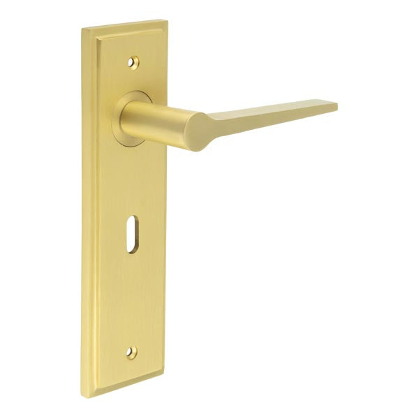 Burlington - Knightbridge Door Handle On Lock Backplate - Satin Brass - BUR20KIT243 - Choice Handles