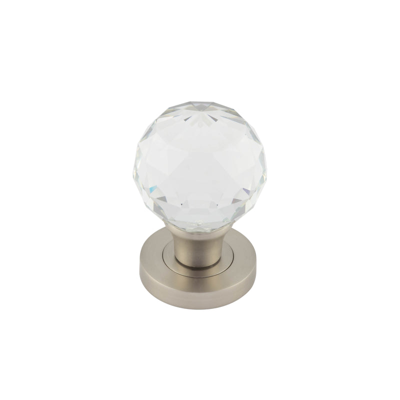 Frelan - Kontrax Faceted Glass Mortice Knob  - Satin Nickel - JH4255SN - Choice Handles