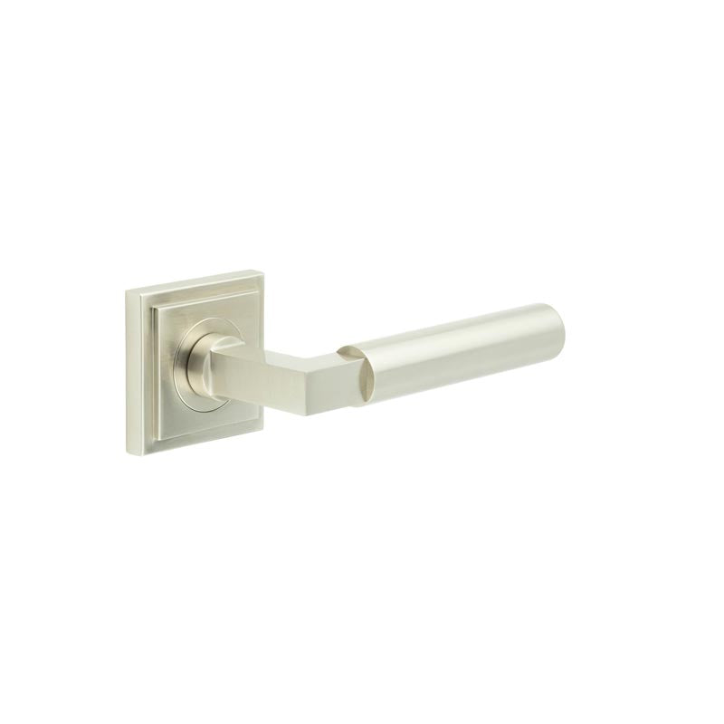 Burlington - Westminster Door Handles On Square Stepped Rose - Satin Nickel - BUR30KIT319 - Choice Handles