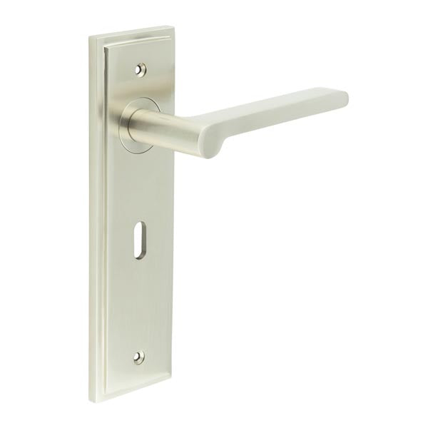 Burlington - Fitzrovia Door Handle On Lock Backplate - Satin Nickel - BUR15KIT321 - Choice Handles