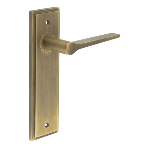 Burlington - Knightbridge Door Handle On Latch Backplate - Antique Brass - BUR20KIT8 - Choice Handles