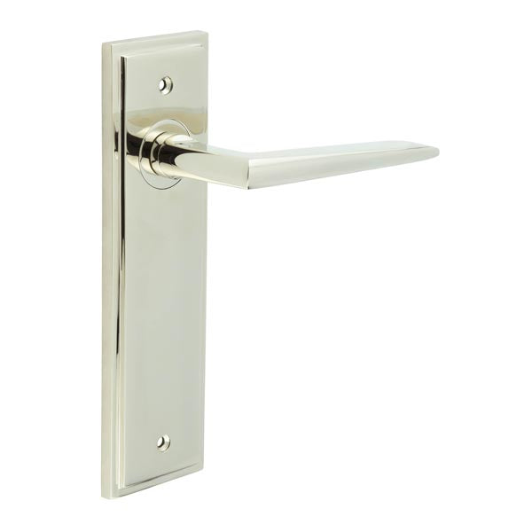 Burlington - Mayfair Door Handle On Latch Backplate - Polished Nickel - BUR10KIT164 - Choice Handles