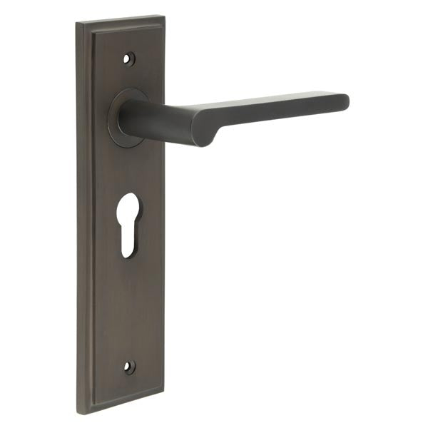 Burlington - Fitzrovia Door Handle On Din Euro Backplate - Dark Bronze - BUR15KIT89 - Choice Handles