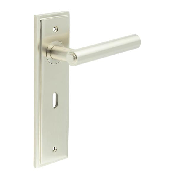 Burlington - Richmond Door Handle On Lock Backplate - Satin Nickel - BUR45KIT321 - Choice Handles