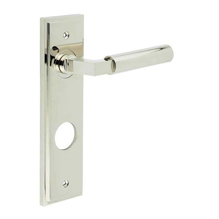 Burlington - Westminster Door Handle On Din Bathroom Backplate - Polished Nickel - BUR30KIT169 - Choice Handles