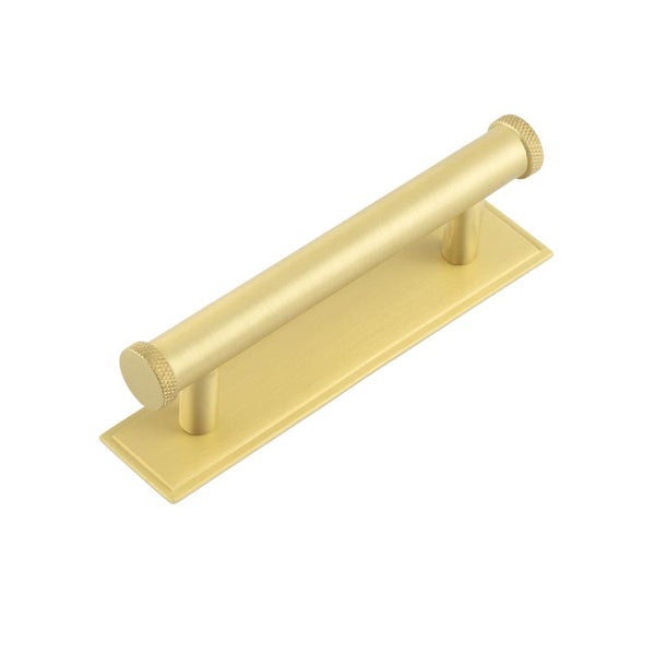 Hoxton Wenlock Cabinet Handles 96mm Ctrs Stepped Backplate - Satin Brass - HOX-150SB-6050SB - Choice Handles