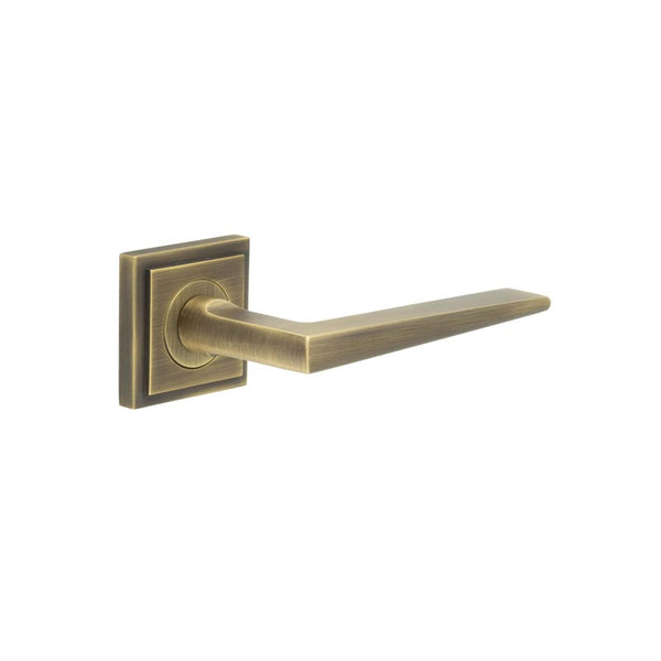 Burlington - Mayfair Door Handle on Square Stepped Rose Antique Brass - Antique Brass - BUR10KIT7 - Choice Handles