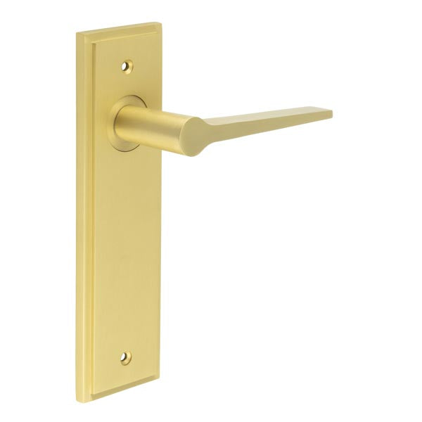 Burlington - Knightbridge Door Handle On Latch Backplate - Satin Brass - BUR20KIT242 - Choice Handles
