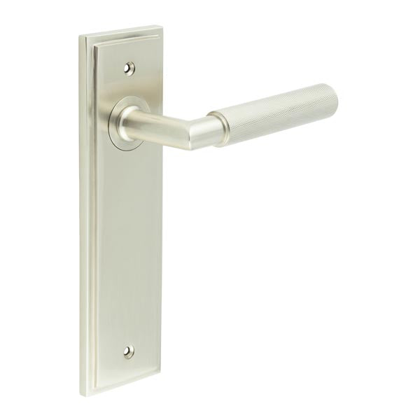 Burlington - Piccadilly Door Handle On Latch Backplate - Satin Nickel - BUR40KIT320 - Choice Handles