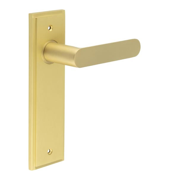 Burlington - Kensington Door Handle On Latch Backplate - Satin Brass - BUR25KIT242 - Choice Handles