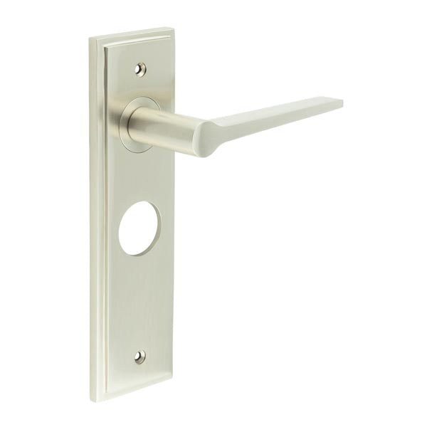 Burlington - Knightbridge Door Handle On Bathroom Backplate - Satin Nickel - BUR20KIT322 - Choice Handles