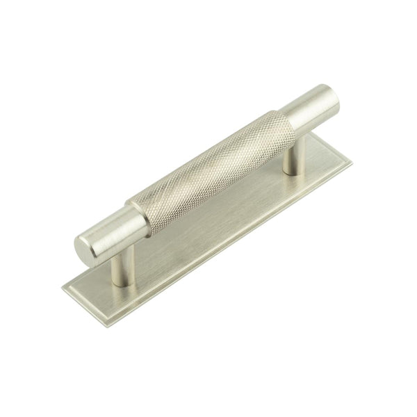 Hoxton - Taplow Cabinet Handles 96mm Ctrs Stepped Backplate - Satin Nickel - HOX-2050SN-6050SN - Choice Handles