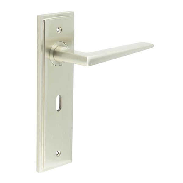Burlington - Mayfair Door Handle On Lock Backplate - Satin Nickel - BUR10KIT321 - Choice Handles