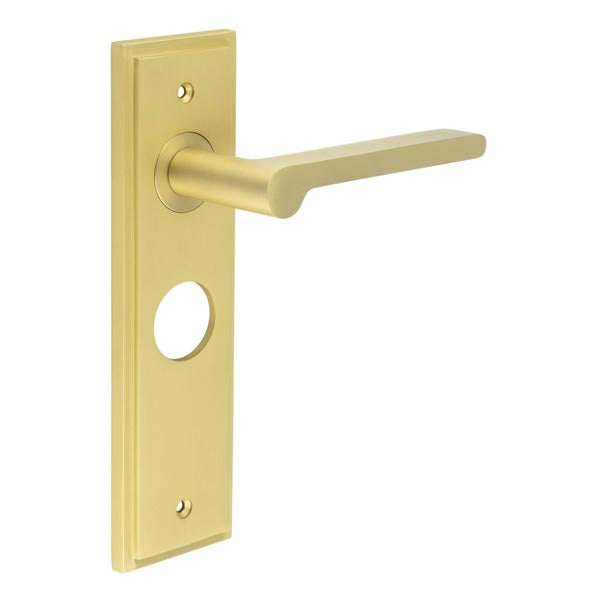 Burlington - Fitzrovia Lever Handle On Bathroom Backplate  - Satin Brass - BUR15KIT244 - Choice Handles
