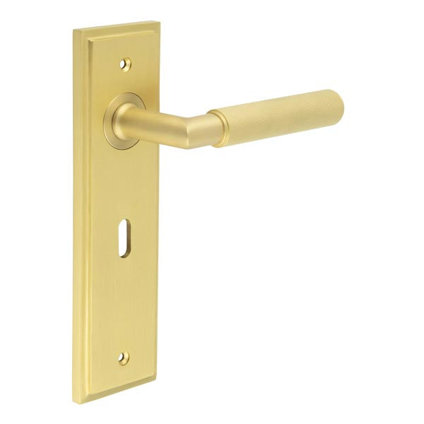 Burlington - Piccadilly Door Handle On Lock Backplate - Satin Brass - BUR40KIT243 - Choice Handles