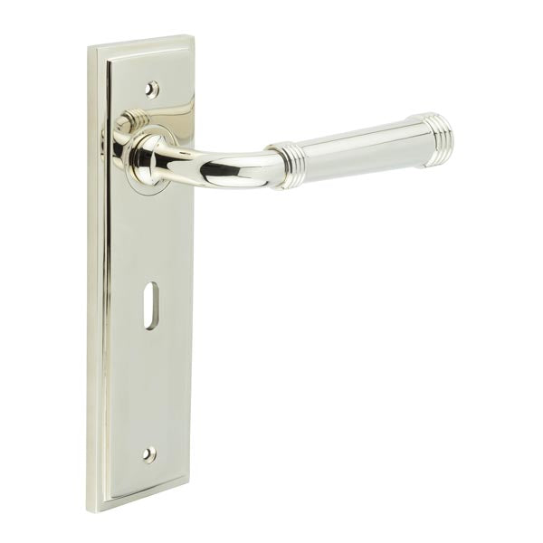 Burlington - Highgate Door Handle On Lock Backplate - Polished Nickel - BUR35KIT165 - Choice Handles
