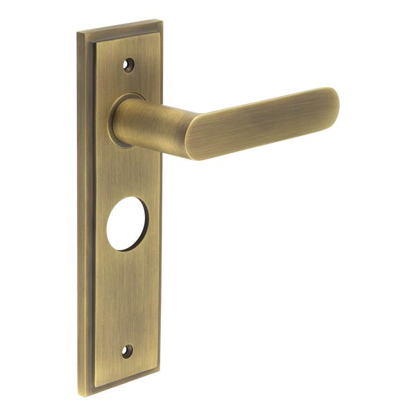 Burlington - Kensington Door Handle On Bathroom Backplate - Antique Brass - BUR25KIT10 - Choice Handles