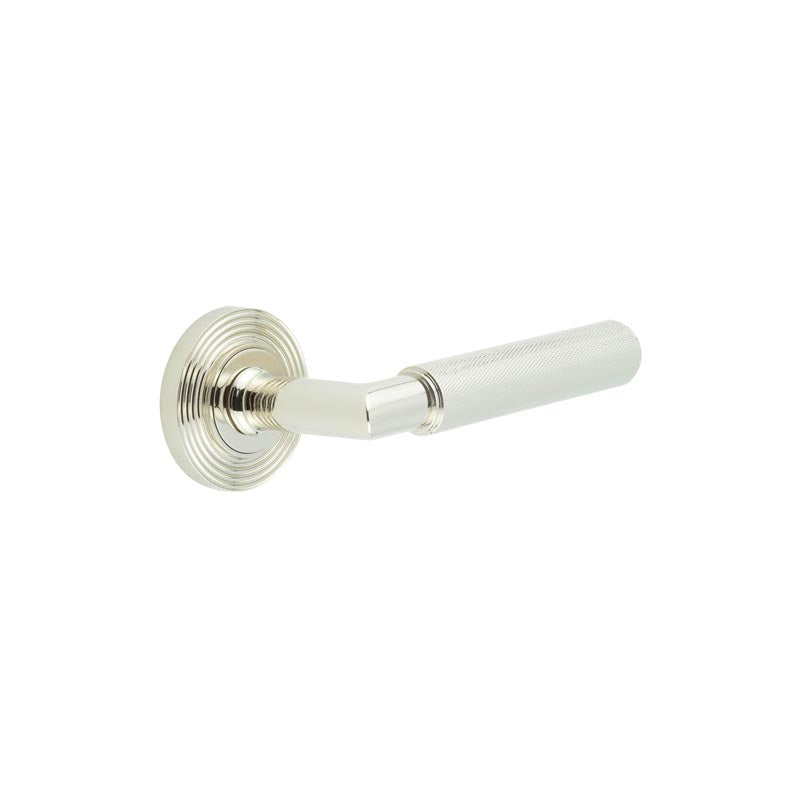 Burlington - Piccadilly Door Handle on Reeded Rose  - Polished Nickel - BUR40KIT160 - Choice Handles