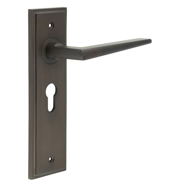 Burlington - Mayfair Door Handle On Euro Backplate - Dark Bronze - BUR10KIT89 - Choice Handles