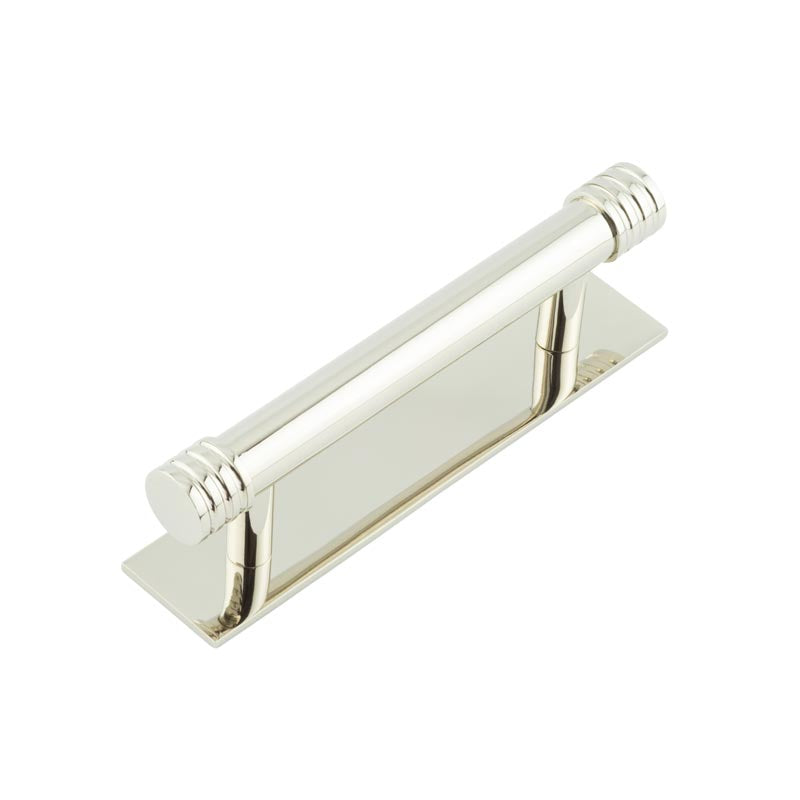 Hoxton Sturt Cabinet Handles 96mm Ctrs Plain Backplate   - Polished Nickel - HOX-450PN-5050PN - Choice Handles