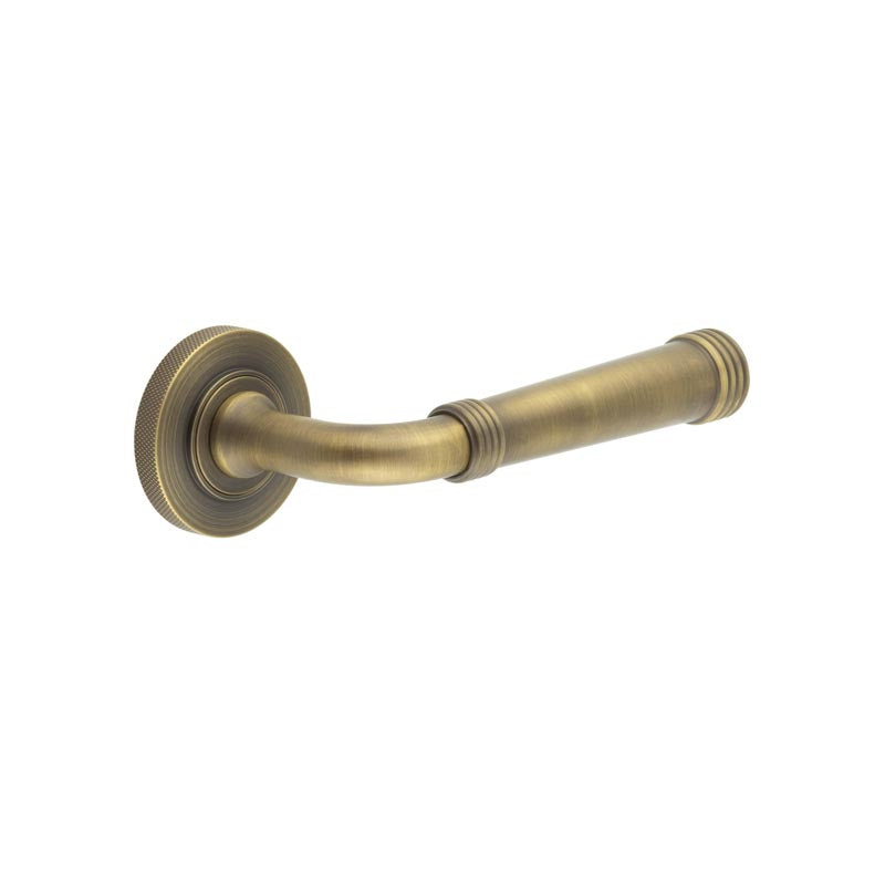 Burlington - Highgate Door Handles On Knurled Rose  - Antique Brass - BUR35KIT5 - Choice Handles