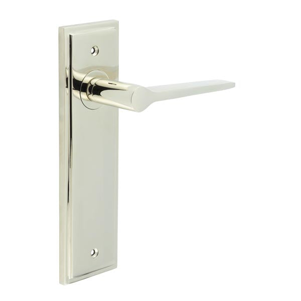 Burlington - Knightbridge Door Handle On Latch Backplate - Polished Nickel - BUR20KIT164 - Choice Handles