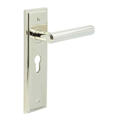Burlington - Richmond Door Handle On Euro Backplate - Polished Nickel - BUR45KIT167 - Choice Handles