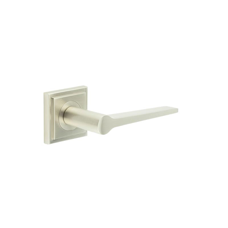 Burlington - Knightsbridge Door Handle on Square Stepped Rose  - Satin Nickel - BUR20KIT319 - Choice Handles