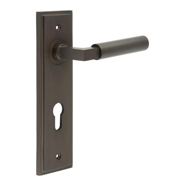 Burlington - Westminster Door Handle On Din Euro Backplate - Dark Bronze - BUR30KIT90 - Choice Handles