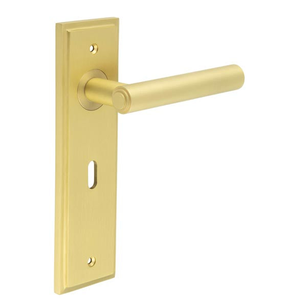 Burlington - Richmond Door Handle On Lock Backplate - Satin Brass - BUR45KIT243 - Choice Handles
