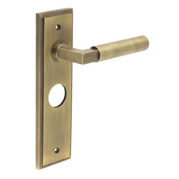 Burlington - Westminster Door Handle On Bathroom Backplate - Antique Brass - BUR30KIT10 - Choice Handles