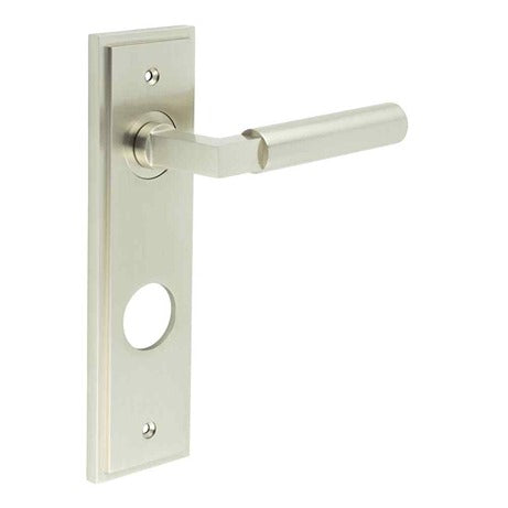 Burlington - Westminster Door Handle On Din Bathroom Backplate - Satin Nickel - BUR30KIT325 - Choice Handles