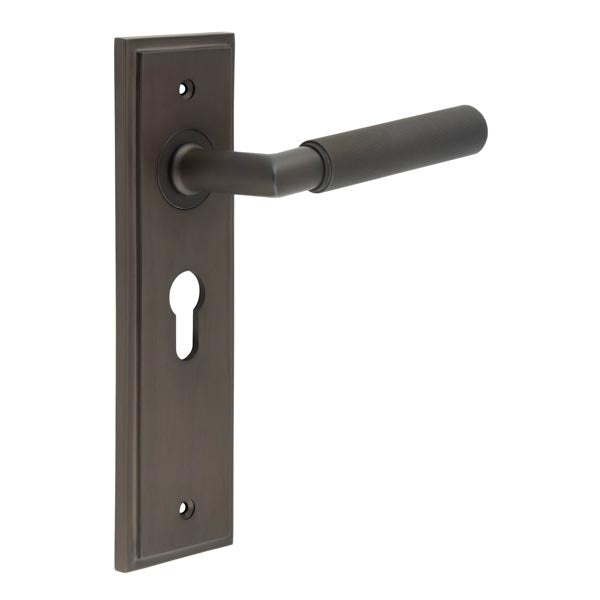 Burlington - Piccadilly Door Handle On Euro Backplate - Dark Bronze - BUR40KIT89 - Choice Handles