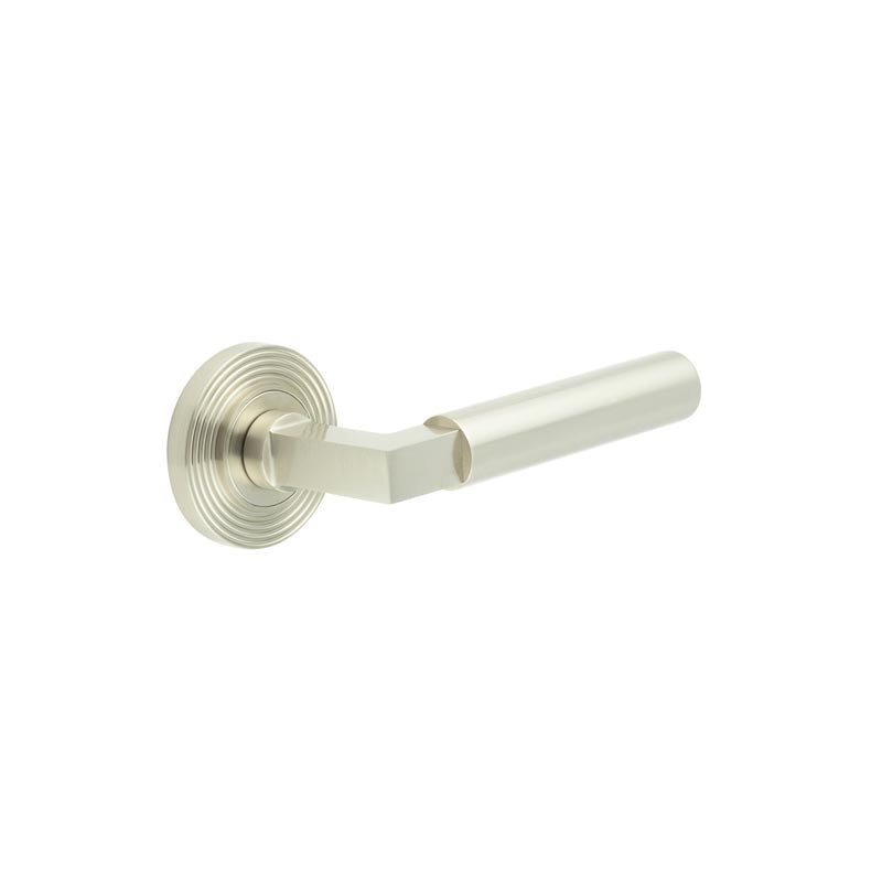 Burlington - Westminster Door Handles On Reeded Rose  - Satin Nickel - BUR30KIT316 - Choice Handles