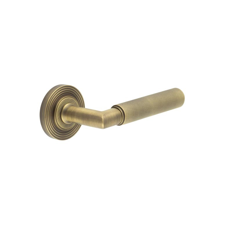 Burlington - Piccadilly Door Handle on Reeded Rose  - Antique Brass - BUR40KIT4 - Choice Handles