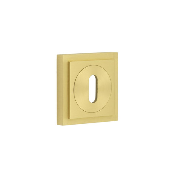 Burlington - Standard Keyway Escutcheons Square Stepped Rose - Satin Brass - BUR-60SB-173SB - Choice Handles