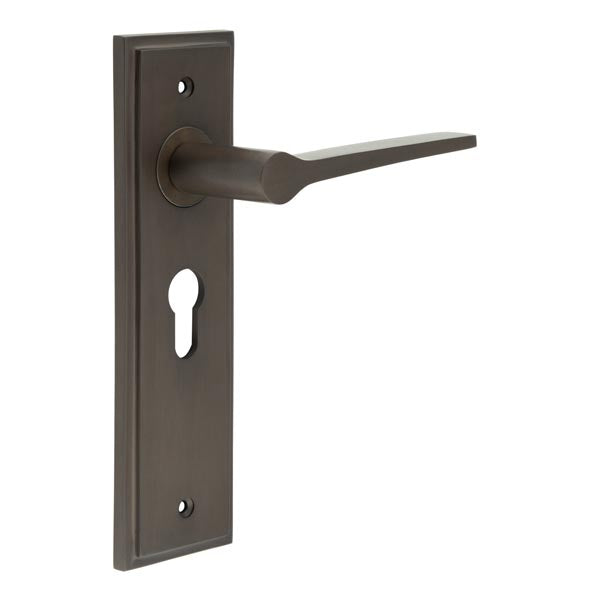 Burlington - Knightbridge Door Handle On Euro Backplate - Dark Bronze - BUR20KIT89 - Choice Handles