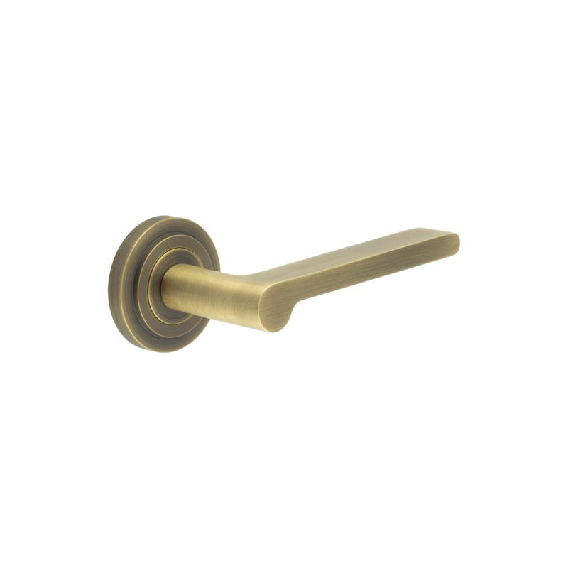 Burlington - Fitzrovia Door Handles On Stepped Rose  - Antique Brass - BUR15KIT3 - Choice Handles