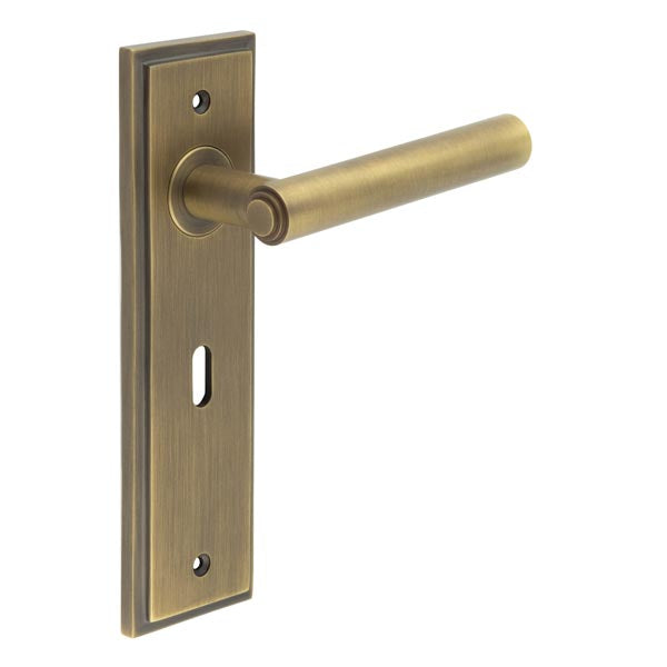Burlington - Richmond Door Handle On Lock Backplate - Antique Brass - BUR45KIT9 - Choice Handles