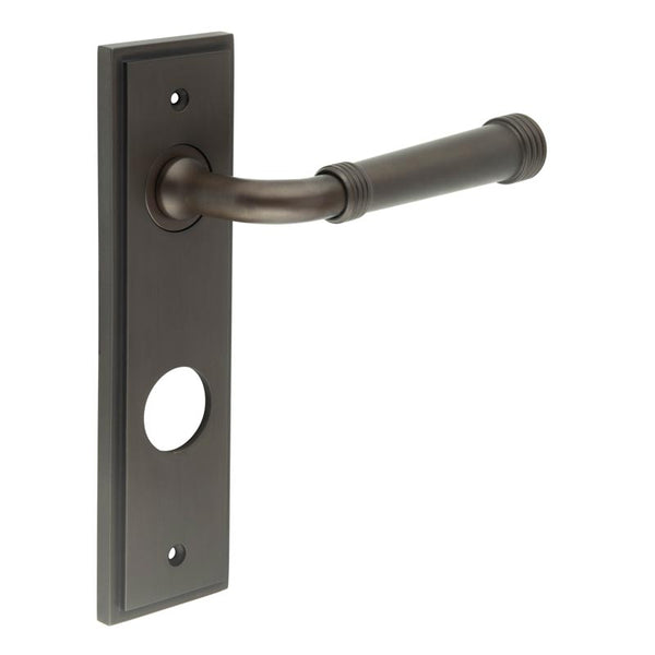 Burlington - Highgate Door Handle On Din Bathroom Backplate - Dark Bronze - BUR35KIT91 - Choice Handles