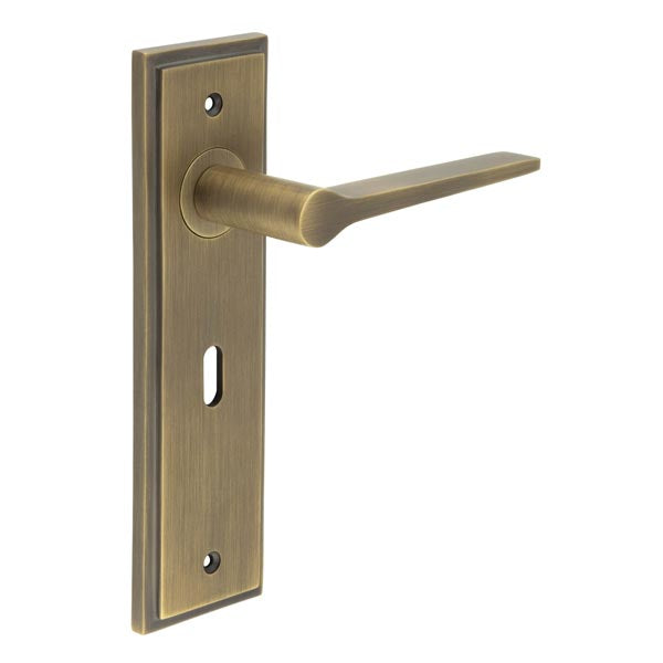 Burlington - Knightbridge Door Handle On Lock Backplate - Antique Brass - BUR20KIT9 - Choice Handles