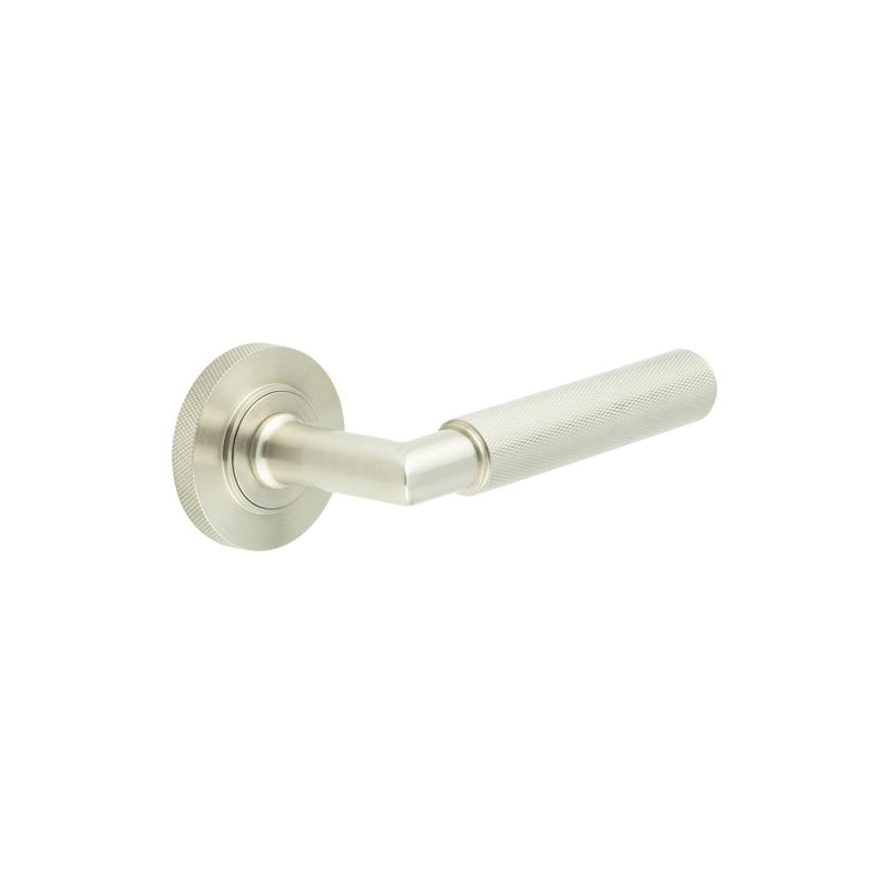 Burlington - Piccadilly Door Handle on Knurled Rose  - Satin Nickel - BUR40KIT317 - Choice Handles