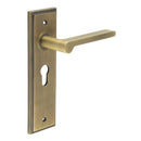 Burlington - Fitzrovia Door Handle On Din Euro Backplate - Antique Brass - BUR15KIT11 - Choice Handles