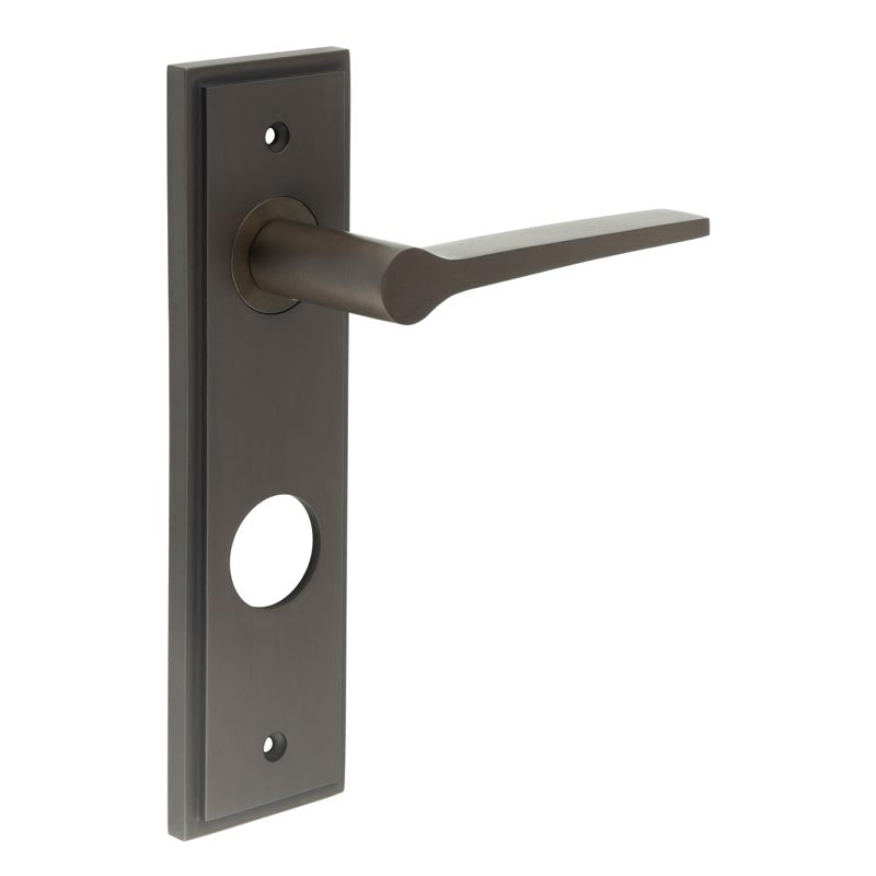 Burlington - Knightbridge Door Handle On Din Bathroom Backplate - Dark Bronze - BUR20KIT91 - Choice Handles